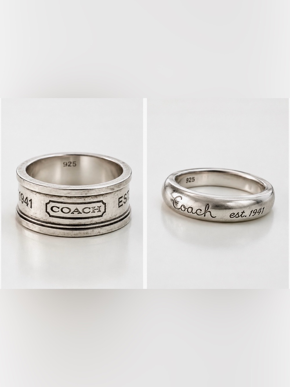 Authentic Coach sterling silver rings featuring two designs .  $200 EACH